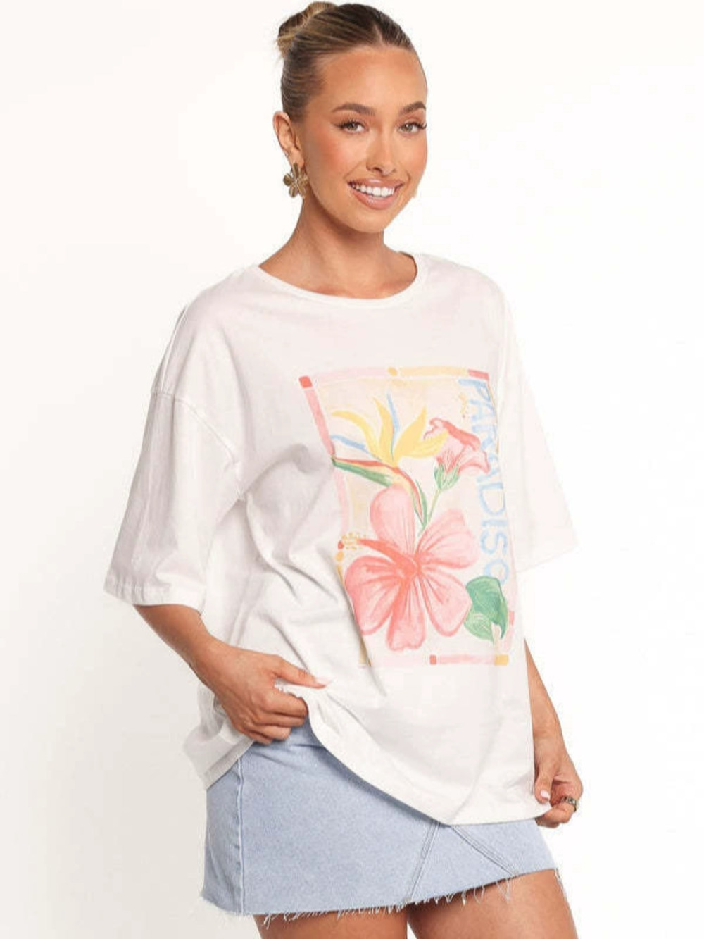 H&M Womens Summer Casual Printed Loose Short Sleeve T Shirt